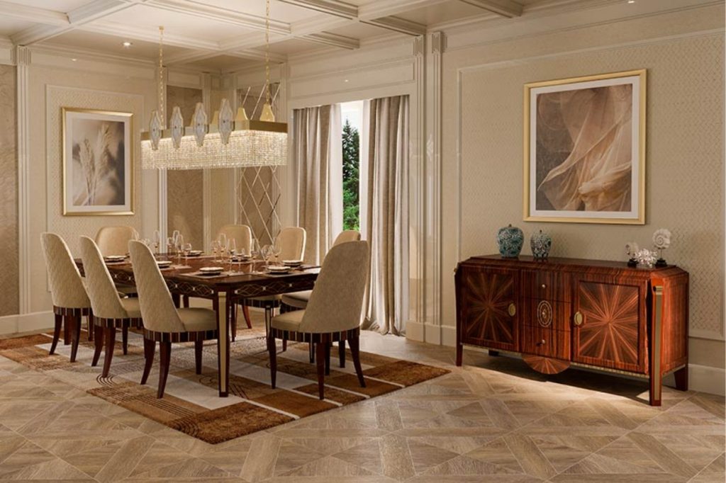 furniture with inlays in the luxury interior design